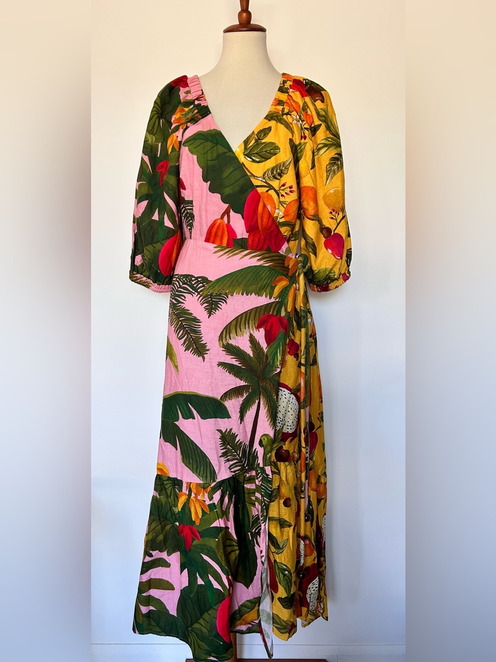 NWT Tropical Farm Rio Colorblock Wrap Maxi Dress — Pink & Mustard